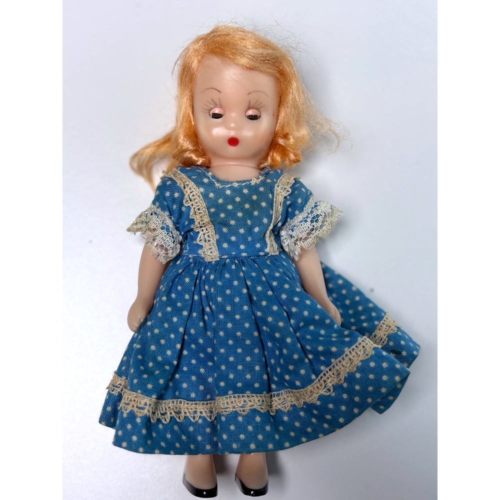 Miss Muffet Vintage Story Book Doll 5.5" polka‎ dot Sleepy Eye Plastic Miniature